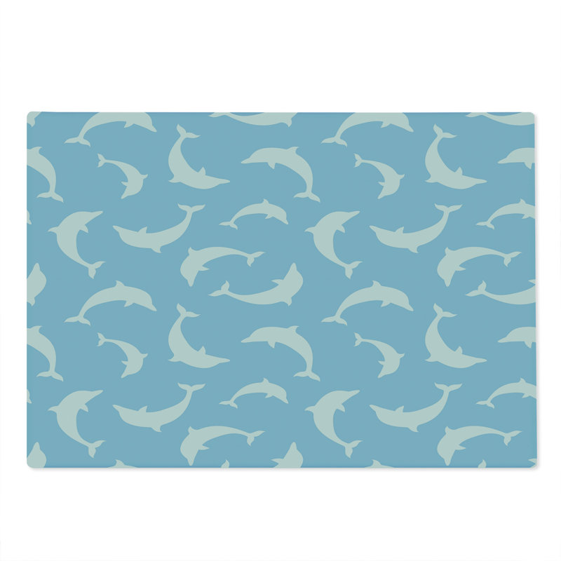 Ambesonne Ocean Cutting Board Large Size Pattern with Dolphins Pale Blue White