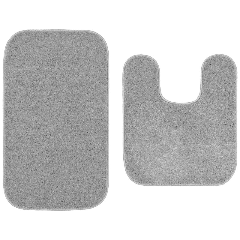 Ensemble de 2 tapis de salle de bain lavables avec contours et tapis de bain 20 po x 34 po Kammer - noir, Gris2