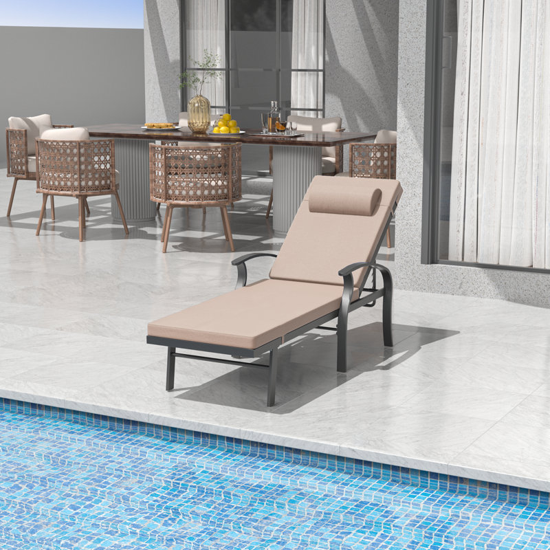 Deianna Adjustable Outdoor Aluminum Chaise Lounge Chair with Cushions, Ergonomic Armrests & Rust-Resistant Frame for Sunbathing