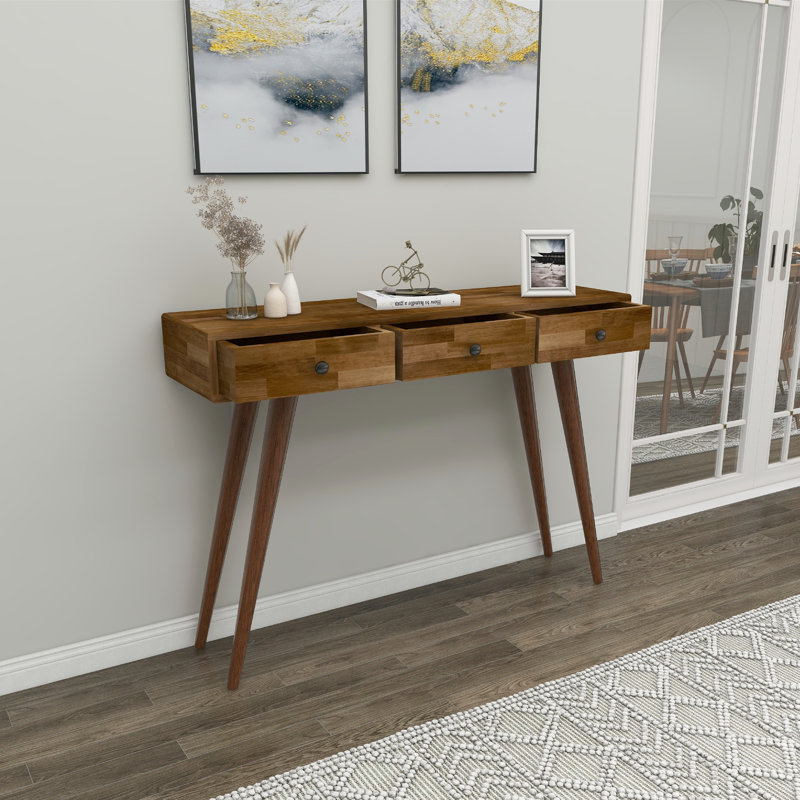 Console Table 110Cm Pine Solid Wood Ashwini, Walnut