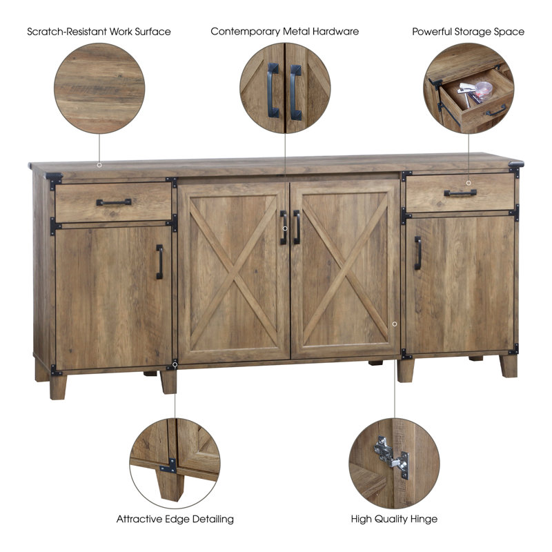 Coble 3 Piece 65-Inch Executive Desk Office Set - Rustic Oak