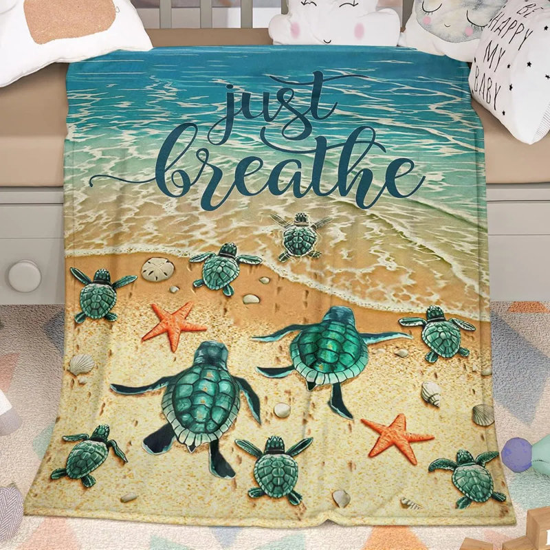 Jeté en flanelle à imprimé tortue de mer, douillette douillette pour lit et canapé - légère, lavable à la machine, toutes saisons