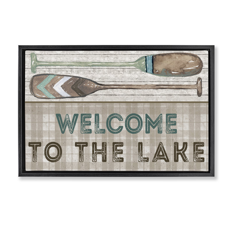 «Rustic Welcome Lake Oars», toile flottante encadrée par Elizabeth Medley, Cadre flottant noir de jais, H 17 po x l 25 po