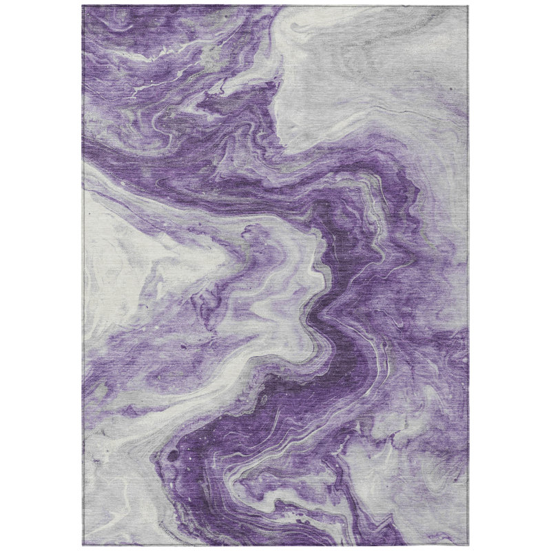 3' X 5' Purple Abstract Washable Indoor Outdoor Area Rug