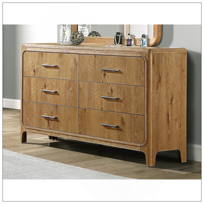 Mobilier de chambre à coucher en bois naturel avec commode à 6 tiroirs 1Pc