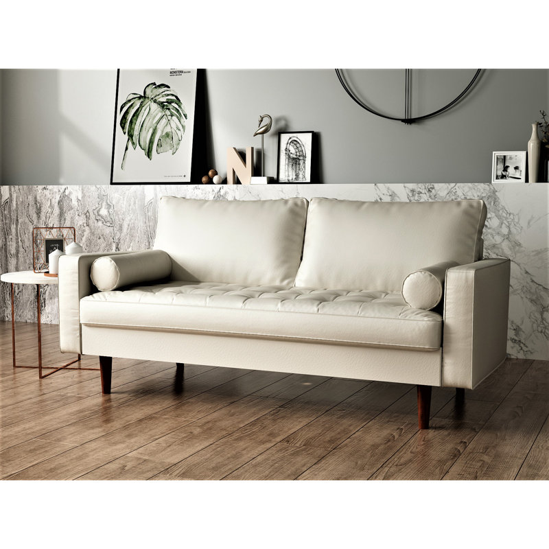 Paulsen 57.8'' Faux Leather Loveseat, White Faux Leather (BeigeFaux Leather)