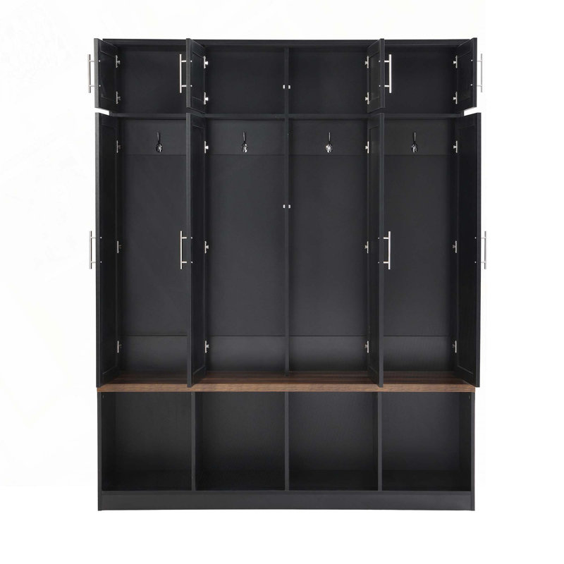 Pastorino Hall Tree 59.11'' Wide with Bench and Shoe Storage,Entryway Cabinet with Open Compartments for Living Room, Hallway
