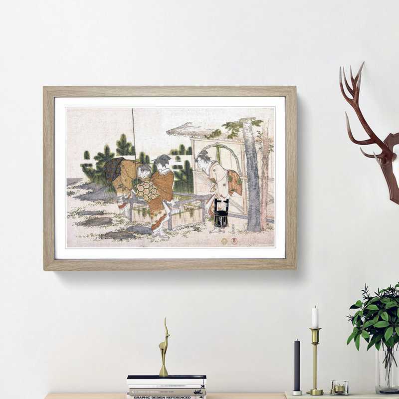 Three Women by Katsushika Hokusai - Picture Frame Painting Print, Oak Framed, 48cm H x 65cm W x 2cm D