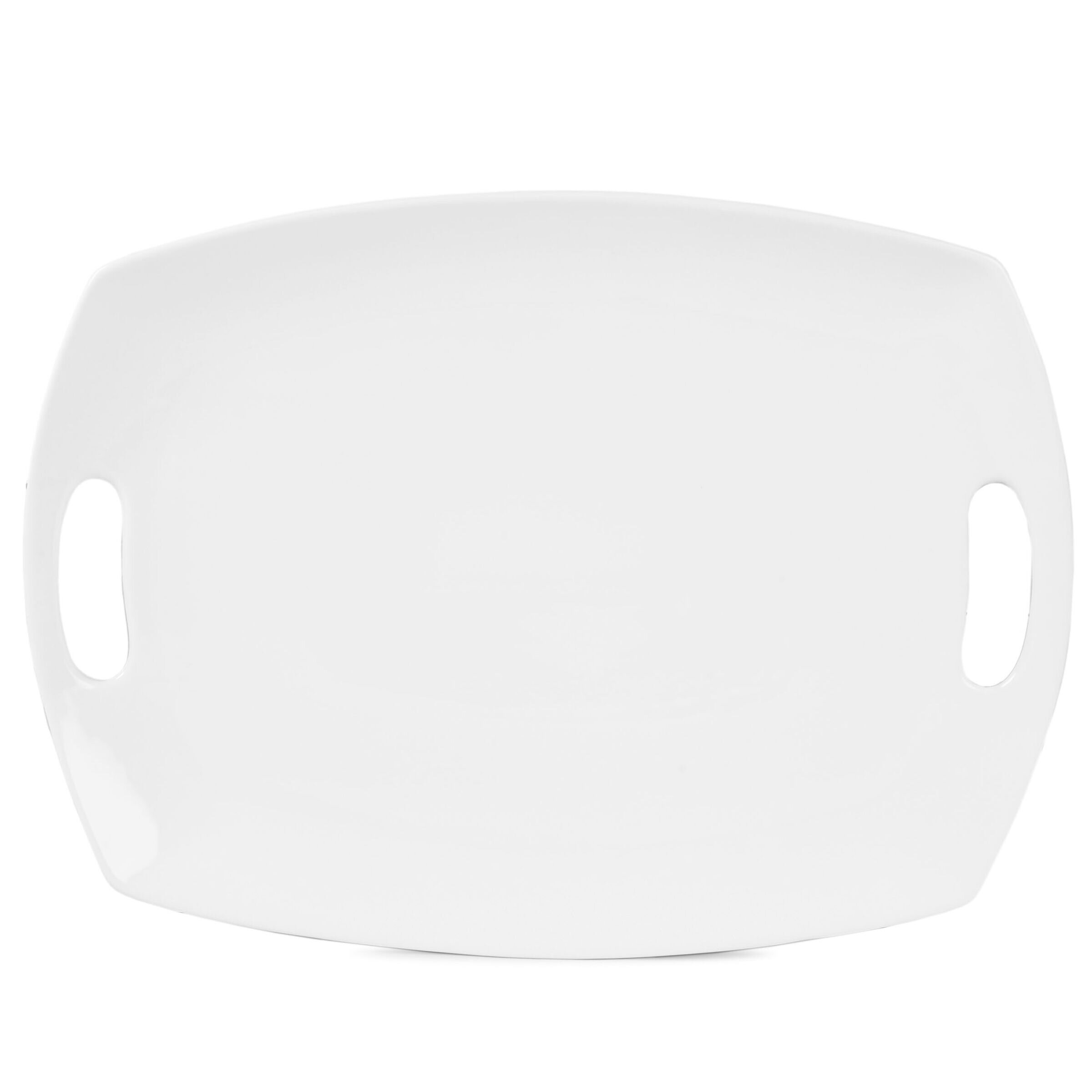 11 x 16 White Rectangular with Groove Rim Plastic Serving Trays