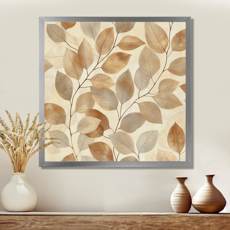«Brown Leaves Botanical», art mural sur toile, H 30 po x l 30 po, Reproduction encadrée d'une seule photo, Argent argent