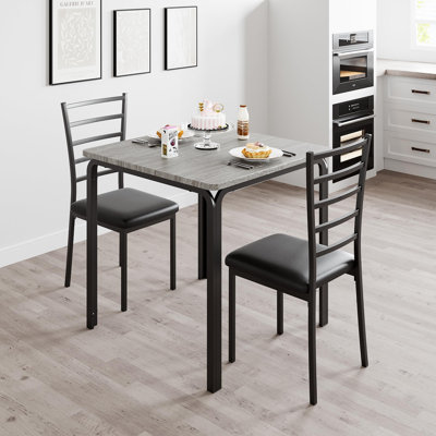 2-Person Square Dining Table Set, Compact Space-Saving 3-Piece Dinette Set, Modern Small Dining Table & Chairs for Kitchen, Apartment, Breakfast Nook 29.1×29.1×30 Inch