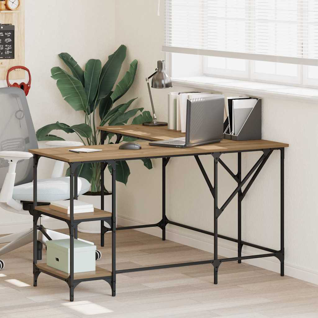 L-Shaped Metal Base Computer Desk