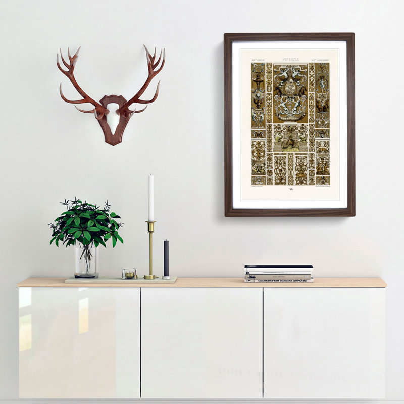 17th Century Pattern with Horses by Albert Racinet - Picture Frame Painting Print, 36cm H x 27cm W x 2cm D, Walnut Framed