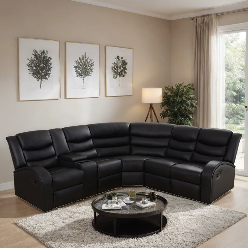 3-Piece Manual Reclining Sectional Sofa With Storage Console,And Cup Holders