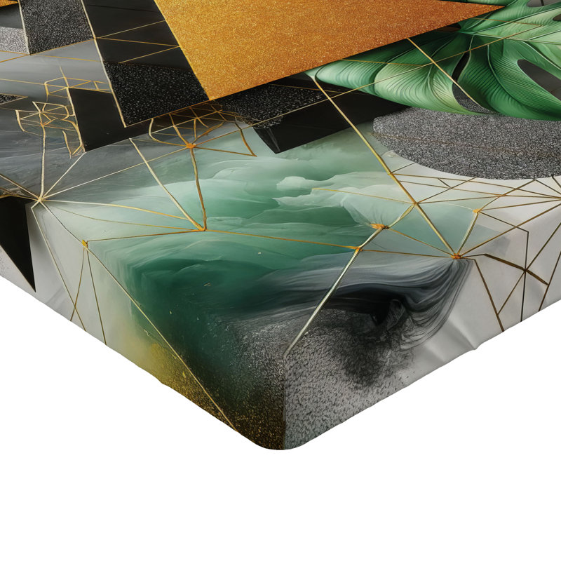 Drap-housse Ambesonne Monstera_ Triangles en marbre abstrait_ Fougère vert gris chameau, Drap-housse grand