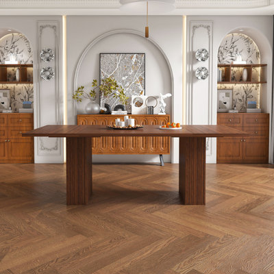 [Old: W2700P385518] Table de salle à manger de 78 pouces de long avec base de rangement en placage de bois de noyer, table de ferme rectangulaire en bois aggloméré pour 6 personnes, table de cuisine rustique moderne pour la salle à manger