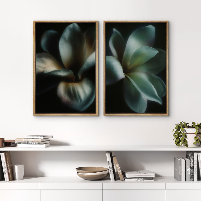 Feuilles tropicales, ensemble de 2 reproductions d'art encadrées sur toile, H 24 po x l 32 po, Naturel