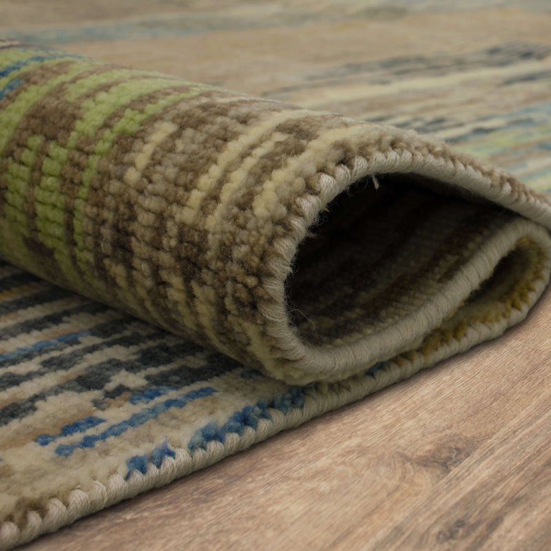 Depiction Hand Knotted Wool Abstract Area Rug in Ivory/Cream, Rectangle 9' x 12'