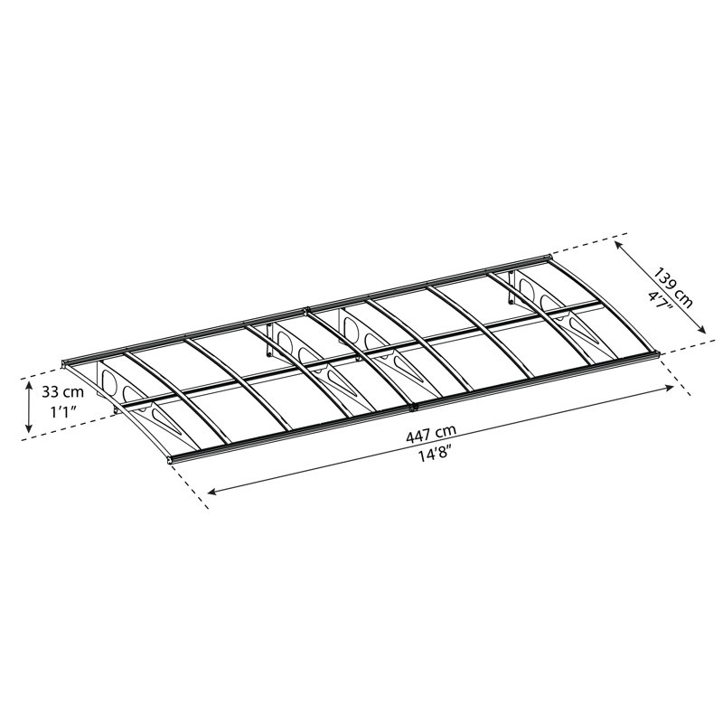 Palram - Canopia Bordeaux 15' x 4' Acrylic Galvanized Steel Convex Stationary Door and Window Awning White/Clear 
