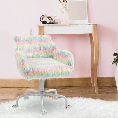 Office Chair With  Frame, Faux Fur Upholstered, Arms Included, Swivel, Adjustable Height, Wheels