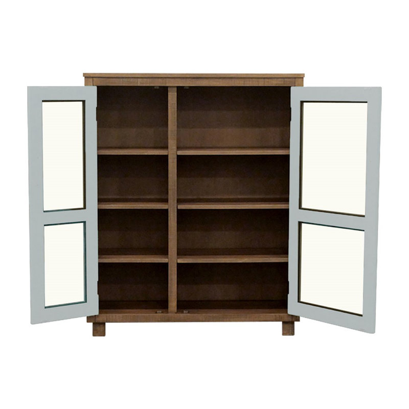 Romeliu 2-Door Accent Glass Cabinet with 6 Adjustable Shelves