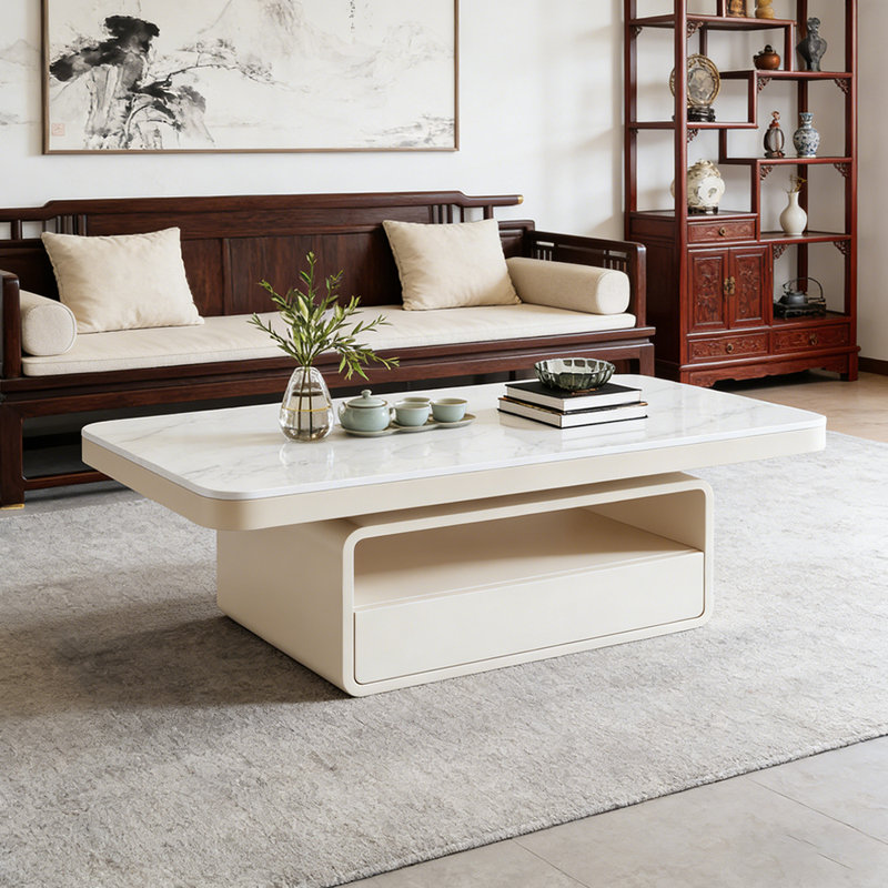 Table basse de luxe à plateau de rangement en ardoise, Blanc, 55.11, Blanc
