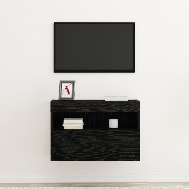 TV Wall Cabinet Wood Standard Rustic TV Stand, Black Oak