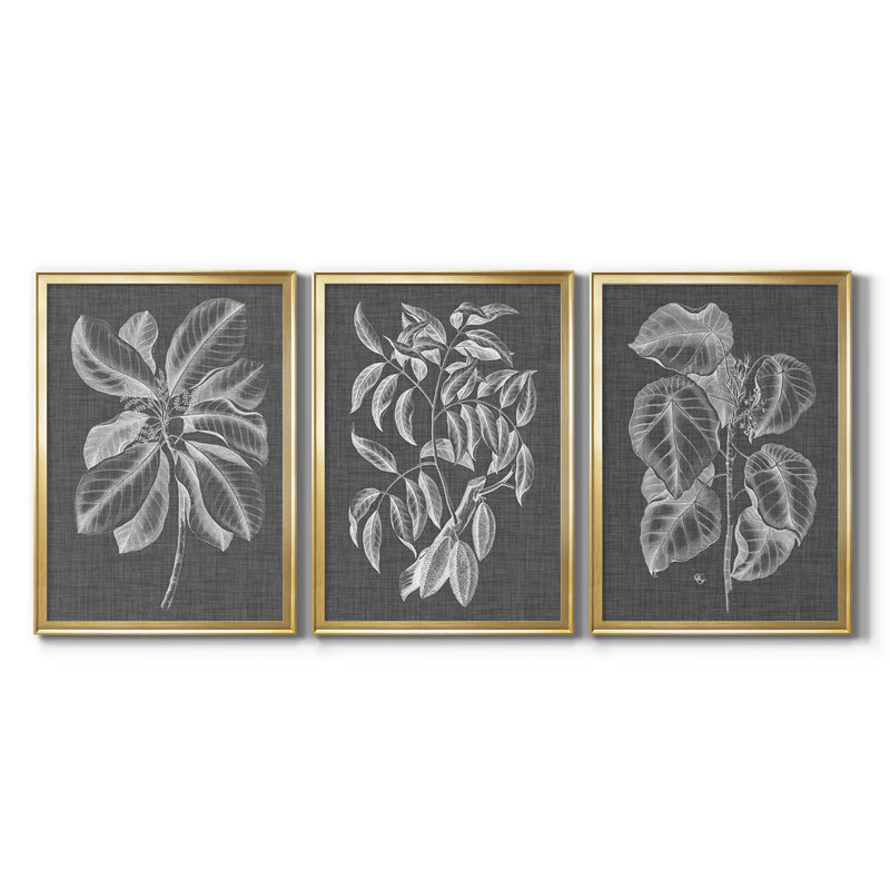 Graphic Foliage II - Toile tendue avec châssis sur mesure - 3 pièces, H 19 po x l 27 po, Doré