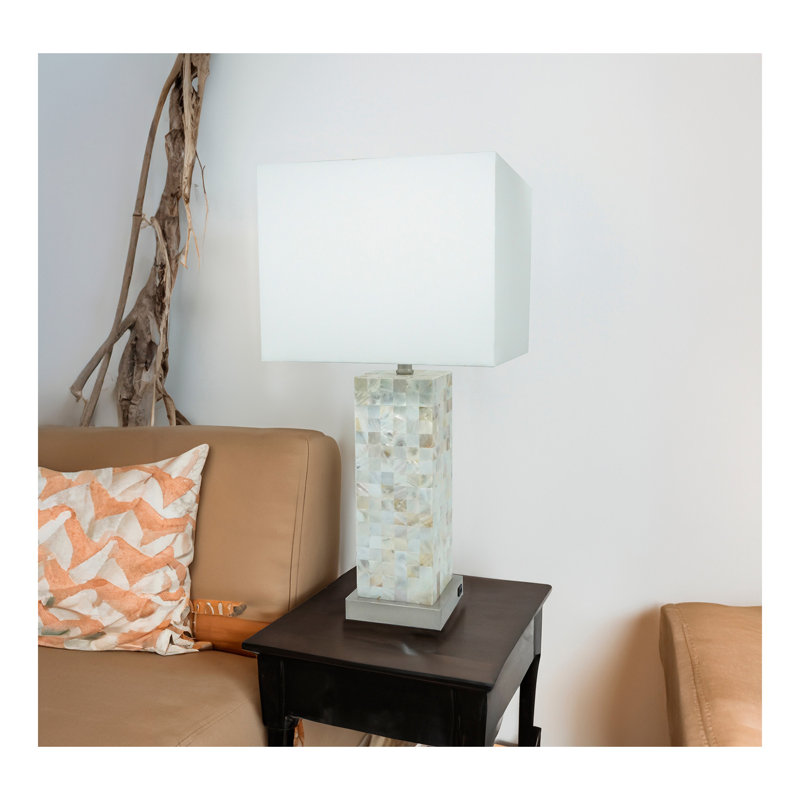 Lampe de table moderne moderne à finition chromée avec motif mosaïque 1 lumière à abat-jour blanc doux