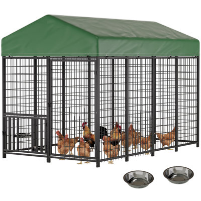 Chicken Coop, Large Walk-in Enclosed Metal Run with Cover for 10 Chickens, Spacious Poultry Pen & Backyard Farm Enclosure for Ducks Dogs Small Pets