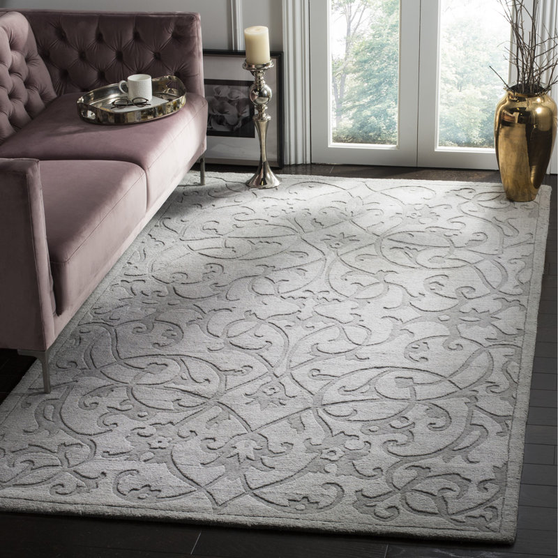 Soukup Floral Hand-Woven Flatweave Wool Grey Area Rug, Rectangle 8'3" x 11'
