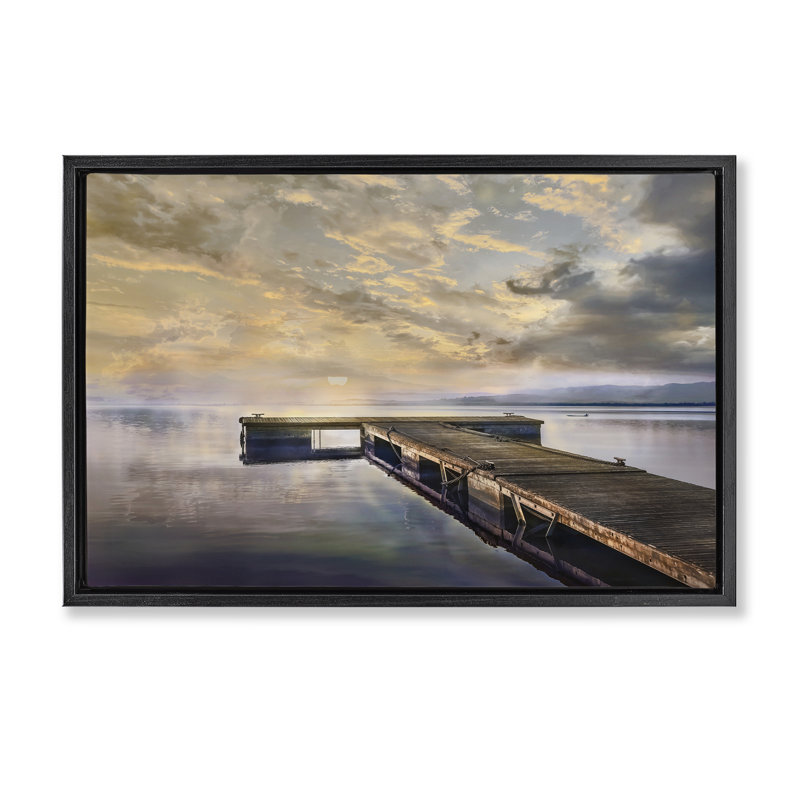 Cadre flottant Lazy Morning Lake, conception de Mike Calascibetta, Cadre flottant noir de jais, H 17 po x l 25 po