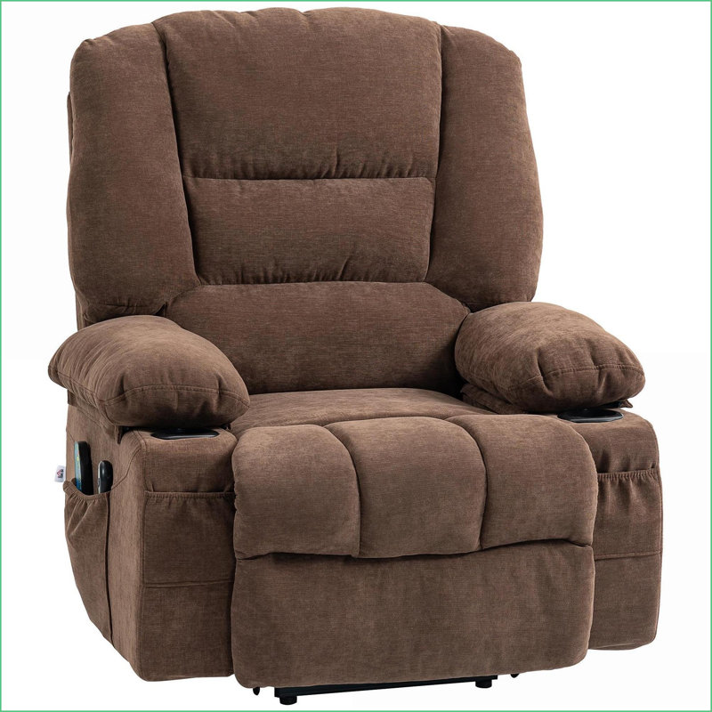 Fauteuils inclinables Power Lift Massage & amp; Chaleur chauffante, fauteuil inclinable en chenille pour personnes âgées, télécommande, poches latérales, assemblage rapide | Noyer brun | Chenille