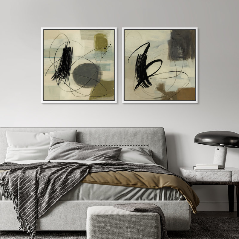 Art mural rétro encadré, beaux-arts, antique classique pour chambre à coucher - 24 po x 24 po, H 24 po x l 48 po, Blanc