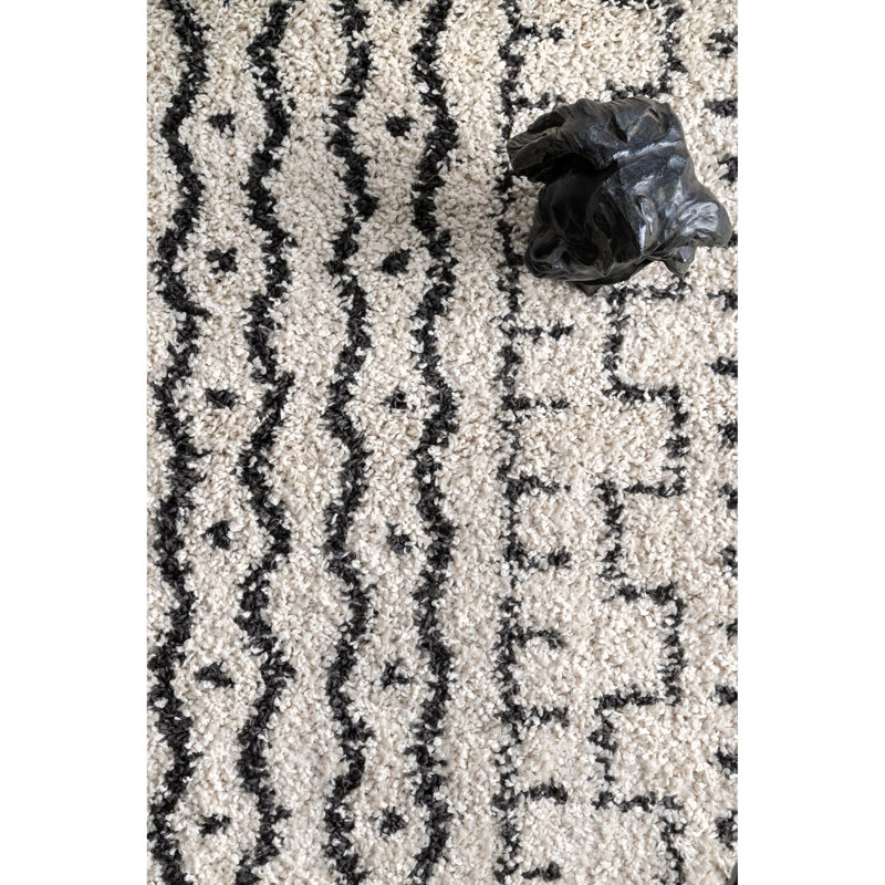 Simon Abstract White/Grey Area Rug, Rectangle 4' x 6'