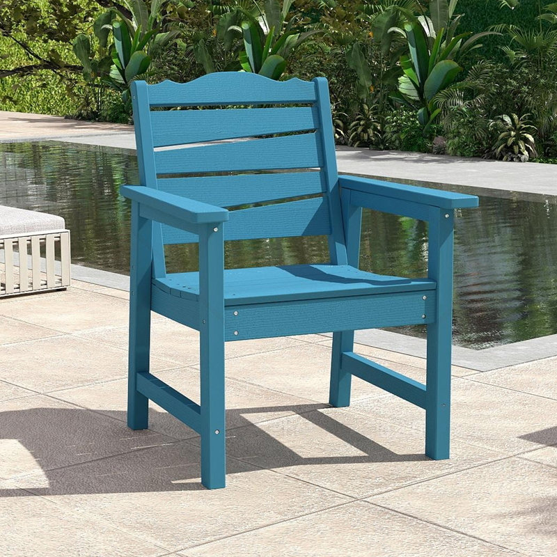 Weatherproof Patio Chair, Outdoor Patio Chairs With Ergonomic Curved Seat, 400lbs Capacity Outdoor Dining Chairs, White, Blue