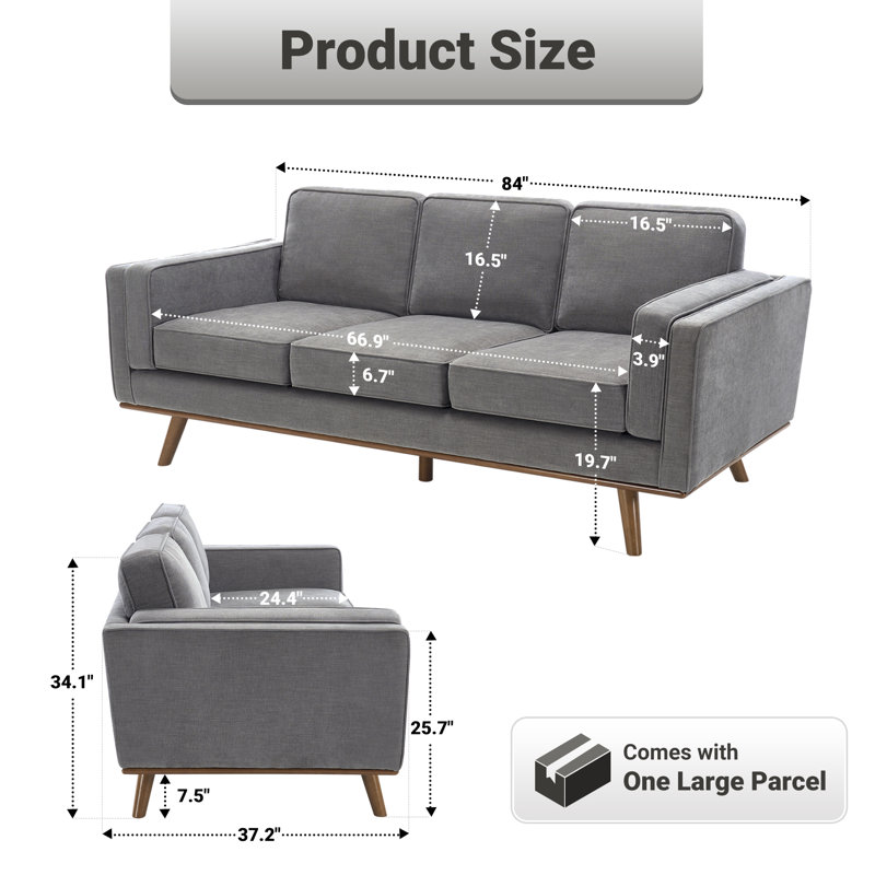 Estes Inayat 84' Upholstered Sofa, Gris