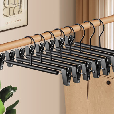 12Inch Wooden Pants Hangers with Clips 20 Pack Adjustable Wood Skirt Hangers for Women&Men Space Saving Closet Non Slip Clothes Hanger for Jeans,Trousers,Short
