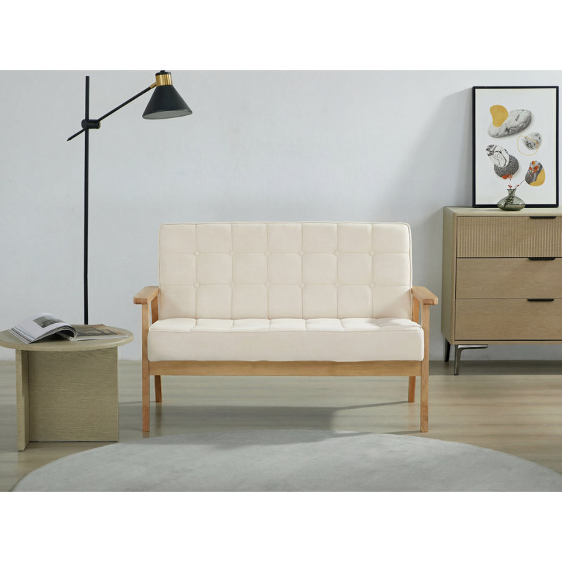 Canapé 2 places moderne avec capitonnage à boutons, structure en bois de pin massif et tissu doux, causeuse compacte pour salon, appartement, dortoir