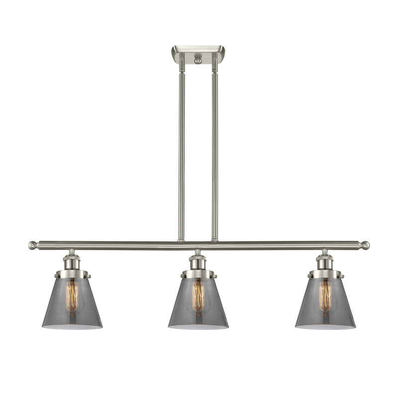 Luminaire suspendu linéaire à 3 lumières pour îlot de cuisine Wilmoth, Ampoule non incluse, Plaqué couleur fumée