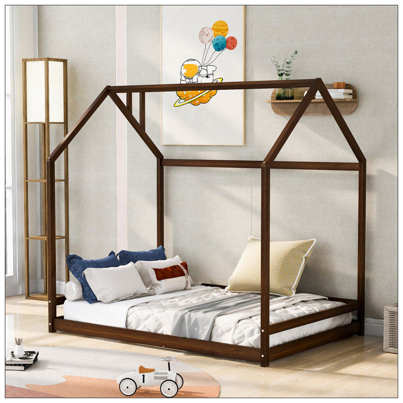 House Platform Beds,Two Shared Beds, Full, Espresso