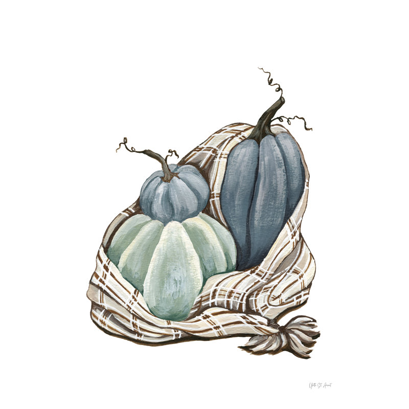«Harvest Cozy Pumpkins Blue I» par Yvette St. Amant, H 32 po x l 24 po, Toile tendue, Non
