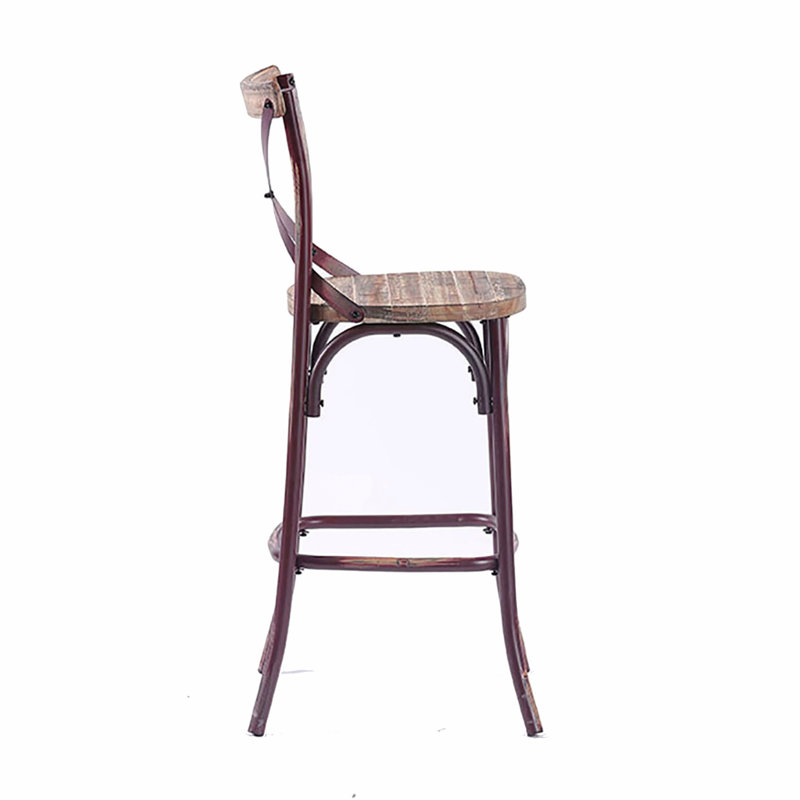 Charmant tabouret de bar industriel rétro avec une fabrication robuste et un design élégant, Chêne/ rouge