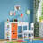 RiverRidge Kids Desk and Chair Playroom Set with 2 Art Storage Cubbies and 2 Side Bookshelves - White