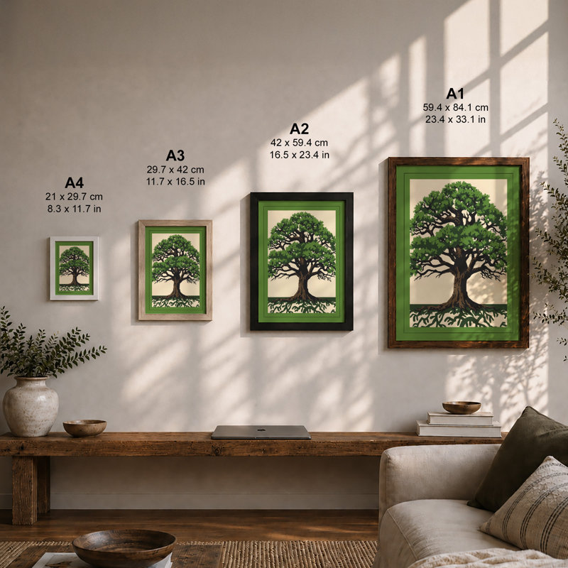 Rooted Tree Botanical - Framed Print, Unframed, A4 - 29.7 x 21.0 cm