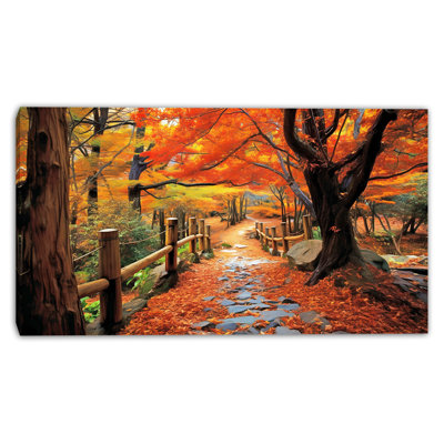 Chemin des feuilles d'ambre, art mural sur toile tendue