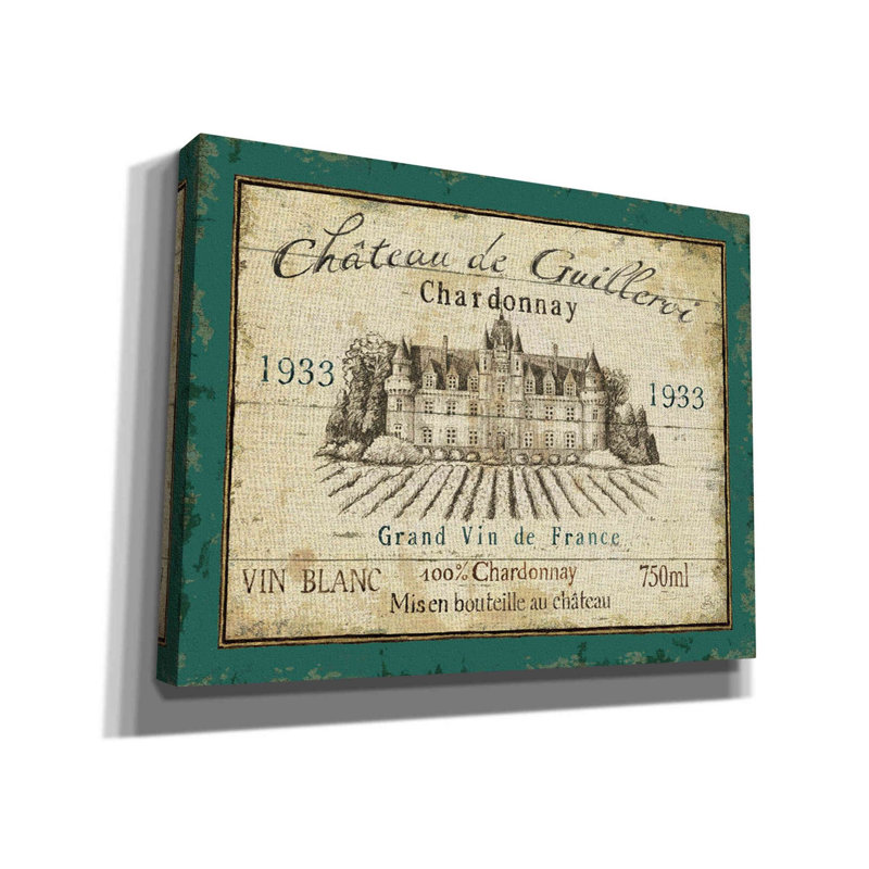 «French Wine Label IV» par Daphne Brissonet, art mural sur toile, H 26 po x l 34 po x P 1,25 po