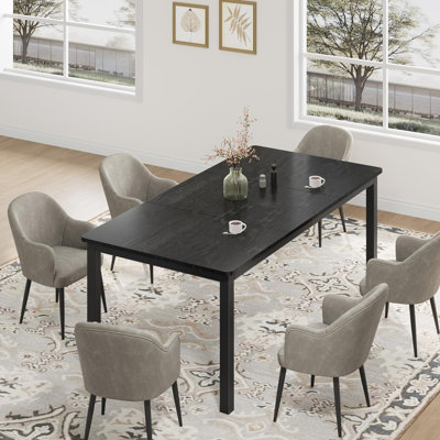 Grande table de salle à manger 70,8 pouces pour 6 personnes, grande table de cuisine rectangulaire avec pieds robustes en métal