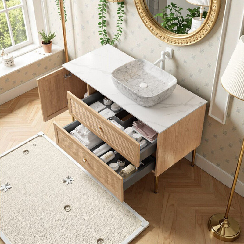 Meuble-lavabo de salle de bain avec lavabo, armoire autoportante en contreplaqué de 48 po, 1 porte et 2 tiroirs