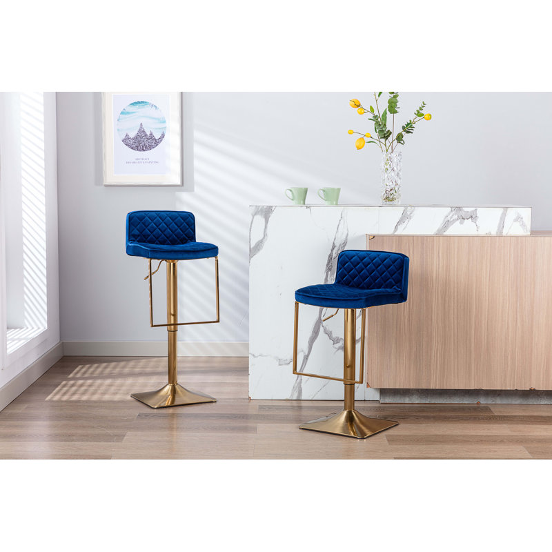 Tabouret pivotant à hauteur réglable Aldegonde Zariyah, Bleu marine